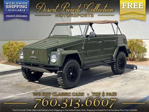 This 1973 Volkswagen Thing Restored - Military Geen SUV is simply for sale in Palm Desert, AZ