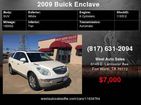 2009 Buick Enclave FWD 4dr CXL Leather/Sunroof 3rd row seating 7000... for sale in Fort Worth, TX