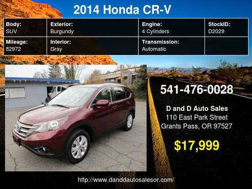 2014 Honda CR-V AWD 5dr EX-L D AND D AUTO - cars & trucks - by... for sale in Grants Pass, OR