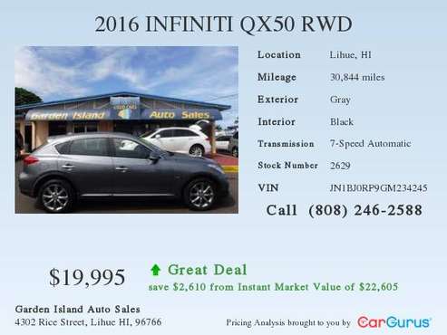 2016 INFINITI QX50 New OFF ISLAND Arrival One Owner Low Miles!@@ for sale in Lihue, HI