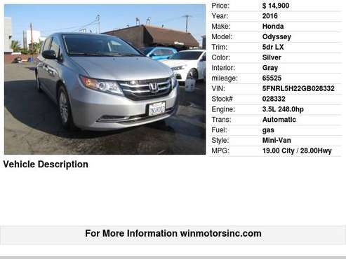 2016 Honda Odyssey 5dr LX - cars & trucks - by dealer - vehicle... for sale in Los Angeles, CA