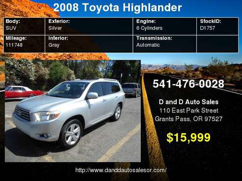 2008 Toyota Highlander 4WD 4dr Limited D AND D AUTO for sale in Grants Pass, OR