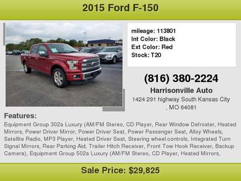 2015 Ford F150 CrewCab 4x4 FX4 Platinum Ask for Richard for sale in South Kansas City, MO