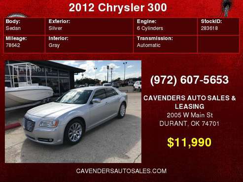 2012 Chrysler 300 4dr Sdn V6 Limited RWD for sale in Durant, OK
