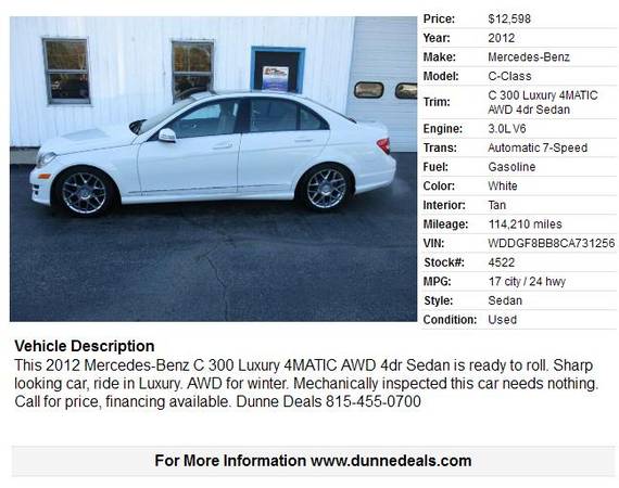 2012 Mercedes-Benz C-Class C 300 Luxury 4MATIC AWD - Sharp! - cars for sale in Crystal Lake, IL – photo 2