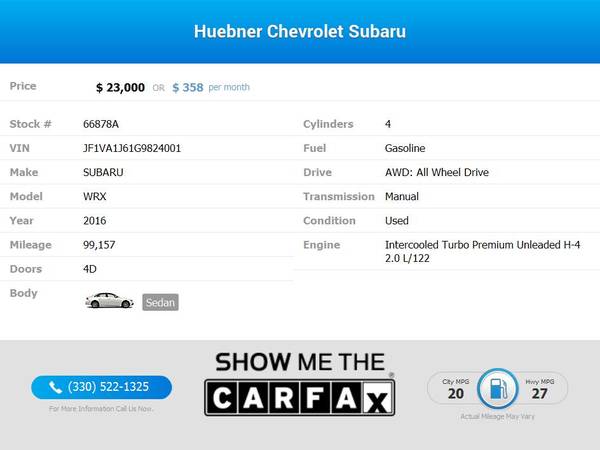 358/mo - 2016 Subaru WRX Limited for ONLY - - by for sale in Carrollton, OH – photo 2
