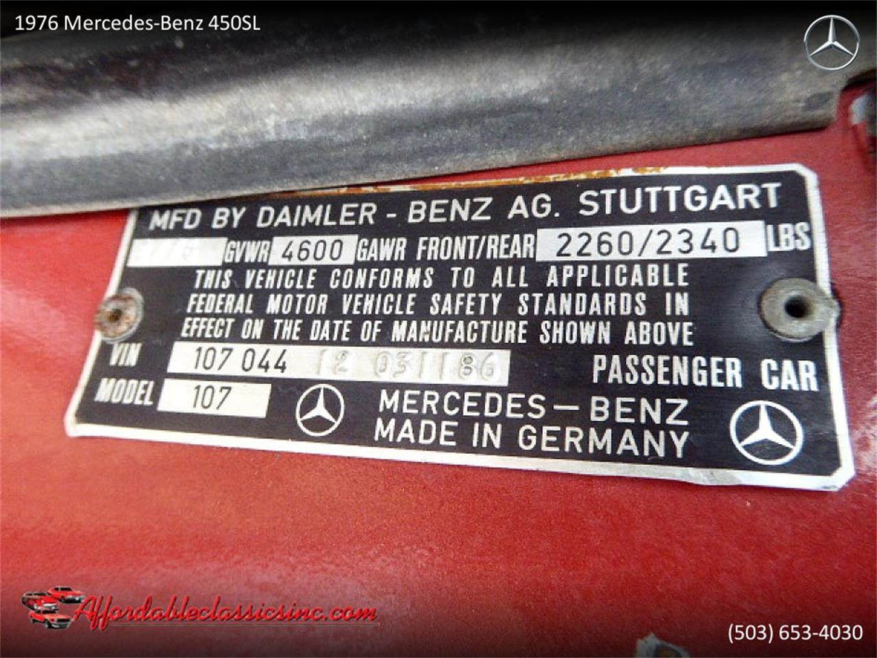 1976 Mercedes-Benz 450SL for sale in Gladstone, OR – photo 24