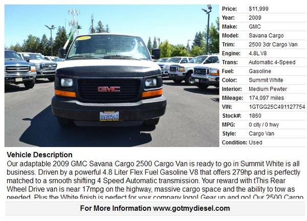 2009 GMC Savana 2500 3dr Cargo Van - - by dealer for sale in Citrus Heights, CA – photo 2