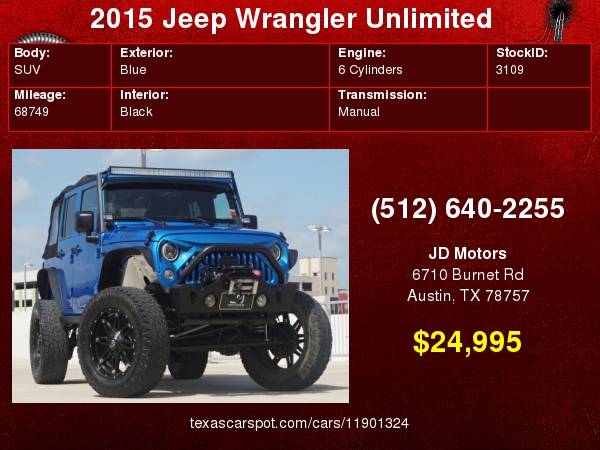 2015 Jeep Wrangler Unlimited *(( 6 SPEED MANUAL ))* CUSTOM JEEPS !!! for sale in Austin, TX – photo 24
