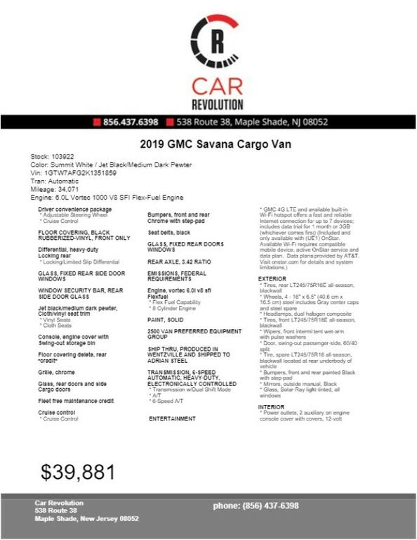 2019 GMC Savana Cargo 2500 RWD for sale in Other, NJ – photo 13