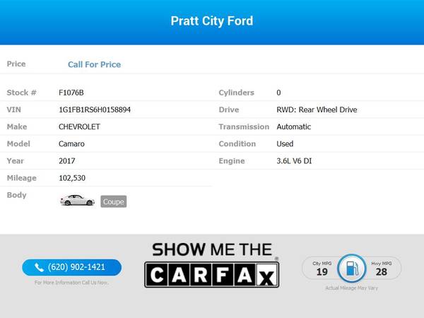 2017 Chevrolet Camaro 1LT 1 LT 1-LT - - by dealer for sale in pratt, KS – photo 2