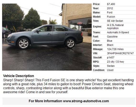 2012 Ford Fusion SE 4dr Sedan - cars & trucks - by dealer - vehicle... for sale in Watertown, WI – photo 20