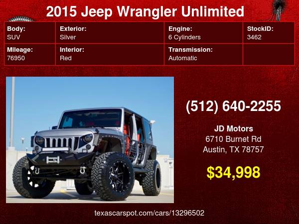 2015 Jeep Wrangler Unlimited *(( Absolute Show Stopper ))* Lifted... for sale in Austin, TX – photo 24