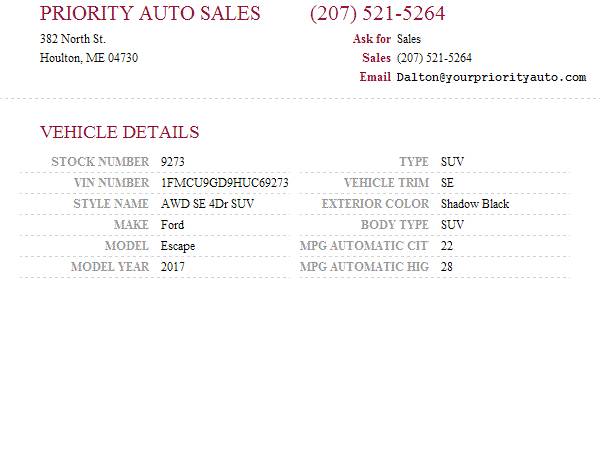 2017 Ford Escape SE Ford Escape SE SUV - - by dealer for sale in Houlton, ME – photo 15