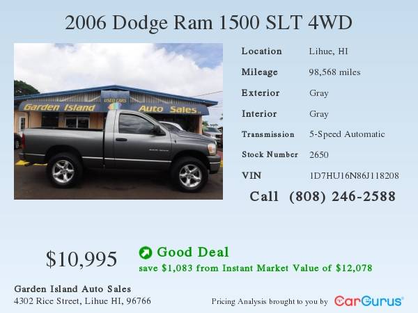 2006 DODGE RAM 1500 SLT 4WD New OFF ISLAND Arrival 9/24 Low!SOLD! for sale in Lihue, HI