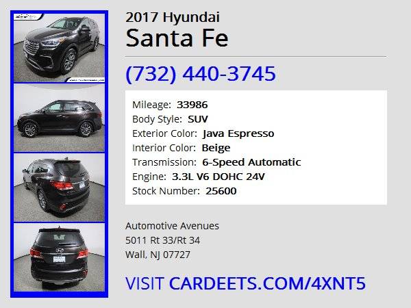2017 Hyundai Santa Fe, Java Espresso - cars & trucks - by dealer -... for sale in Wall, NJ – photo 22