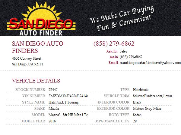2016 Mazda Mazda3 i Touring SKU:22447 Mazda Mazda3 i Touring Sedan for sale in San Diego, CA – photo 24