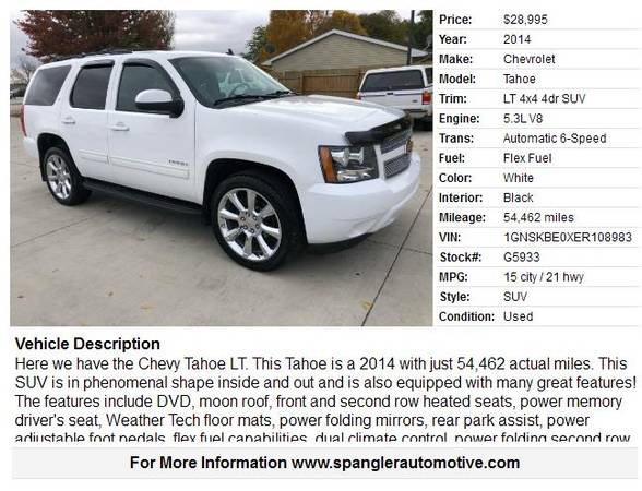 2014 CHEVY TAHOE LT*54K*HEATED LEATHER*DVD*MOONROOF*BACKUP CAM*LOADED! for sale in Glidden, IA – photo 2