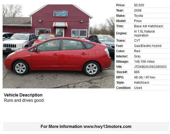 2008 Toyota Prius Base 4dr Hatchback 148168 Miles - cars & trucks -... for sale in Wisconsin dells, WI – photo 2