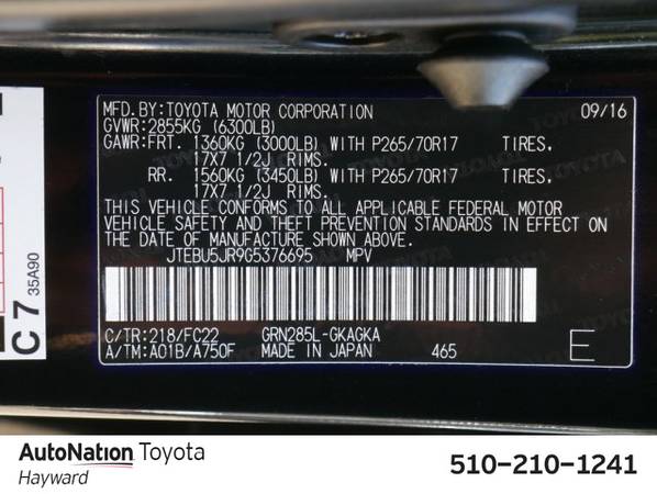 2016 Toyota 4Runner Trail 4x4 4WD Four Wheel Drive SKU:G5376695 for sale in Hayward, CA – photo 24