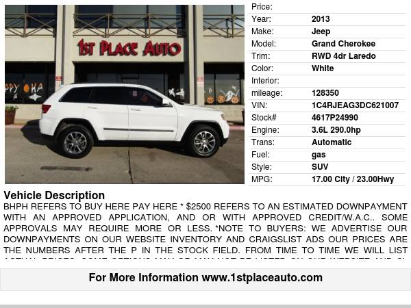 2013 Jeep Grand Cherokee RWD 4dr Laredo - cars & trucks - by dealer... for sale in Watauga (N. Fort Worth), TX