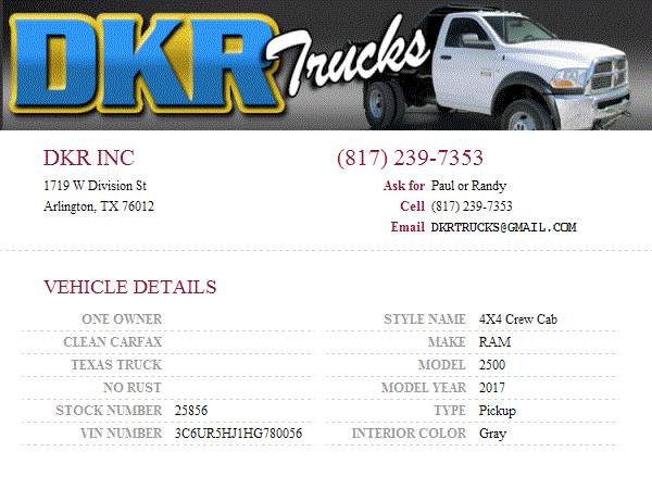 2017 RAM 2500 Crew Cab 4x4 V8 Pickup Truck 1 Owner Clean Carfax for sale in Arlington, TX