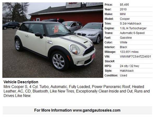 2010 MINI Cooper S 2dr Hatchback 133651 Miles - cars & trucks - by... for sale in Merrill, WI – photo 2