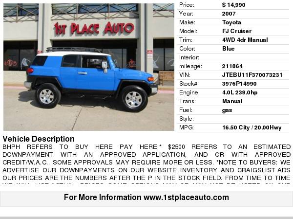 2007 Toyota FJ Cruiser 4WD 4dr Auto for sale in Watauga (N. Fort Worth), TX