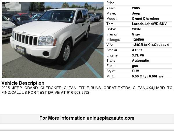 2005 Jeep Grand Cherokee Laredo 4dr 4WD SUV ** EXTRA CLEAN! MUST SEE! for sale in Sacramento , CA