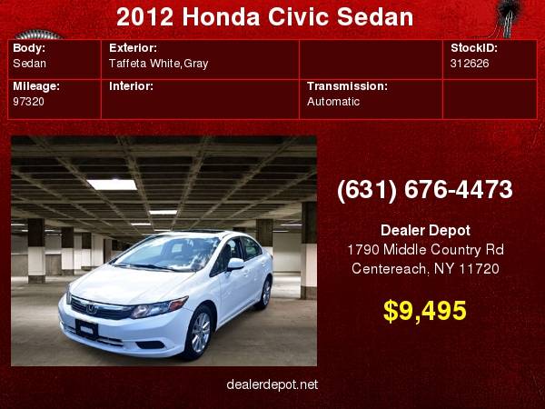 2012 Honda Civic Sedan 4dr Auto EX PZEV for sale in Centereach, NY