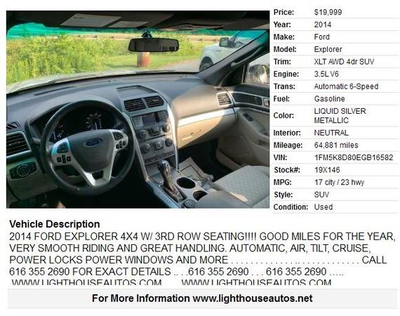 2014 FORD EXPLORER 4X4 W/ 3RD ROW SEATING** ONLY 64,XXX MILES for sale in Holland , MI – photo 2