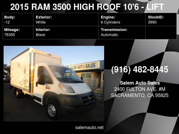 2015 Ram ProMaster 3500 HIGH Roof Extended 159 WB - 10 6 - LIFE G for sale in Sacramento , CA – photo 14