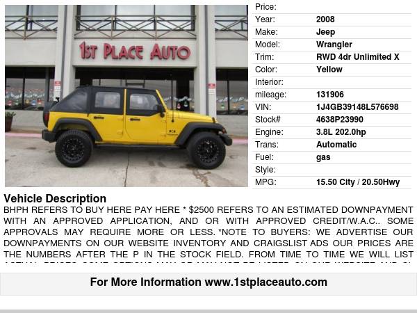 2008 Jeep Wrangler RWD 4dr Unlimited X - cars & trucks - by dealer -... for sale in Watauga (N. Fort Worth), TX