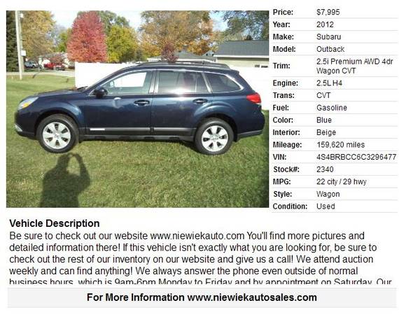 2012 Subaru Outback 2 5i Premium stk 2340 - - by for sale in Grand Rapids, MI – photo 2