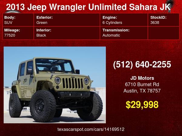 2013 Jeep Wrangler Unlimited Sahara Lifted Custom Convertible for sale in Austin, TX – photo 24