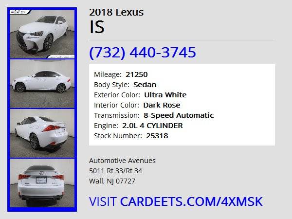 2018 Lexus IS, Ultra White - cars & trucks - by dealer - vehicle... for sale in Wall, NJ – photo 22