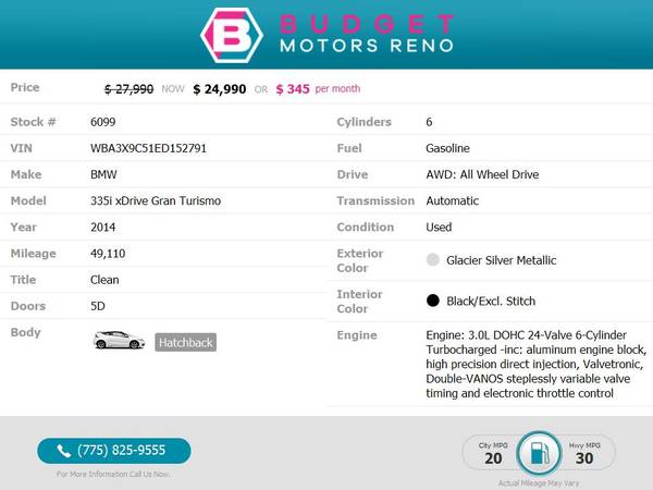 2014 BMW *335i* *335 i* *335-i* *xDrive* *Gran* *Turismo* Hatchback... for sale in Reno, NV – photo 2
