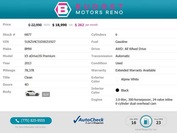2013 BMW X5 xDrive35i Premium xDrive35i Premium SUV 78, 378 322/mo for sale in Reno, NV – photo 2