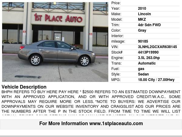 2010 Lincoln MKZ 4dr Sdn FWD - cars & trucks - by dealer - vehicle... for sale in Watauga (N. Fort Worth), TX
