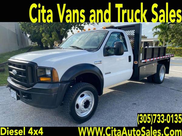 2005 FORD F550 SD 4X4 DIESEL 12 FT FLATBED 12 FT FLAT BED cargo va for sale in Medley, FL