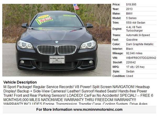 2013 BMW 550i w/M Sport - NAV! Backup Cams! Head-up Display! for sale in Athens, TN – photo 2