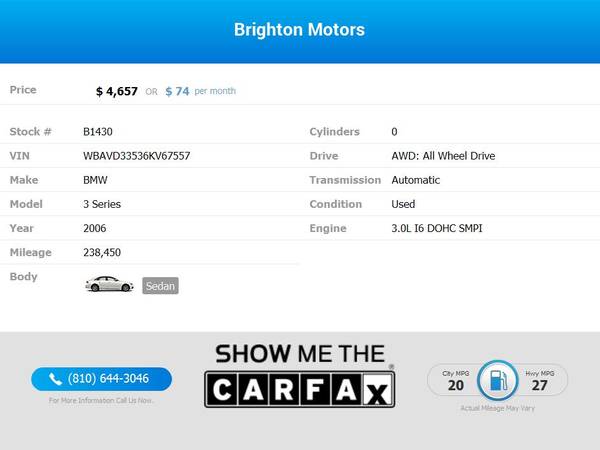 2006 BMW 3 Series 330xi 330 xi 330-xi AWD! AWD FOR ONLY 74/mo! for sale in Brighton, MI – photo 2