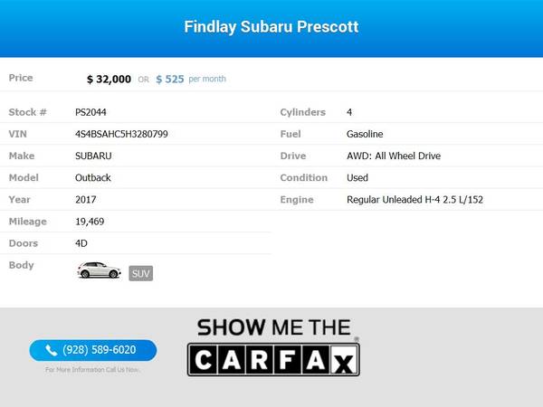 525/mo - 2017 Subaru Outback Premium - - by dealer for sale in Prescott, AZ – photo 2