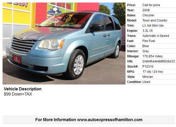 2008 Chrysler Town and Country $99 DOWN + TAX BUY HERE PAY HERE for sale in Hamilton, OH – photo 2