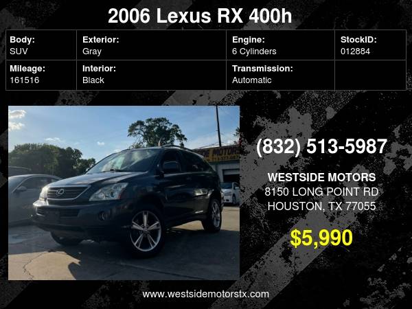 2006 Lexus RX 400h 4dr Hybrid SUV AWD - - by dealer for sale in Houston, TX