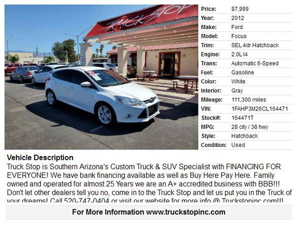 2012 Ford Focus SEL 4dr Hatchback for sale in Tucson, AZ – photo 2