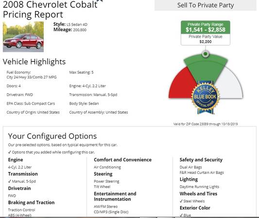 2008 Chevrolet Cobalt LS Sedan $1950 OBO for sale in Lanexa, VA – photo 5