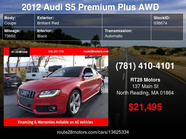 2012 AUDI S5 PREMIUM PLUS AWD Financing Available For All! - cars &... for sale in North reading , MA – photo 24