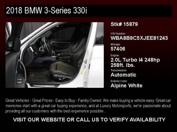 15879 - 2018 BMW 3-Series 330i CARFAX 1-Owner w/BU Cam and Nav 18 for sale in Phoenix, AZ – photo 2