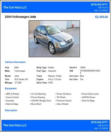 2004 VW Jetta- LOW Price! Runs great,Emissions Certificate,Clear Title for sale in Ault, CO – photo 2